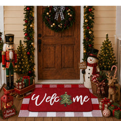 Tinideya Christmas Doormat front view with red and white design