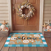 Tinideya Coastal Door Mat Set with beach design and buffalo plaid rug