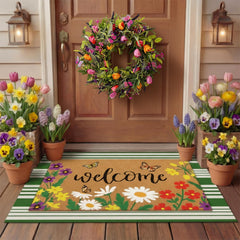 Tinideya floral welcome mat with vibrant flowers and butterflies