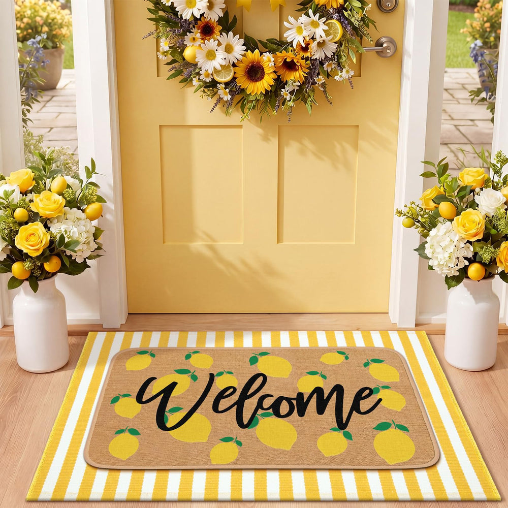 Tinideya lemon door mat front view with vibrant yellow design
