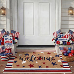 Tinideya patriotic door mat set with red, white, and blue stars