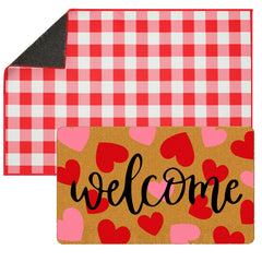 Tinideya Valentine Day heart doormat front view in pink
