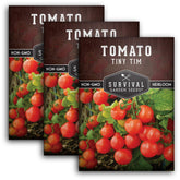Tiny Tim Tomato Seeds 3 Pack front view showing packaging