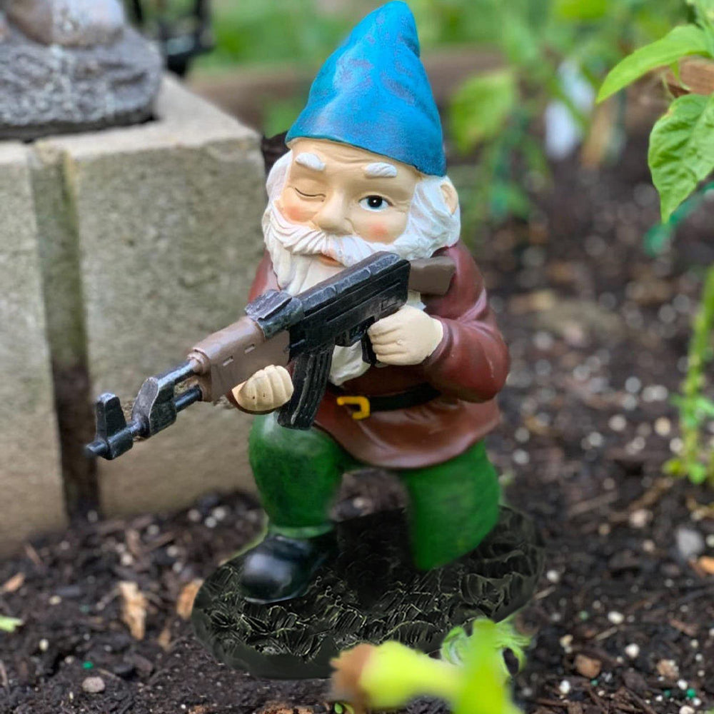 Tirifer Garden Gnome with Gun, front view