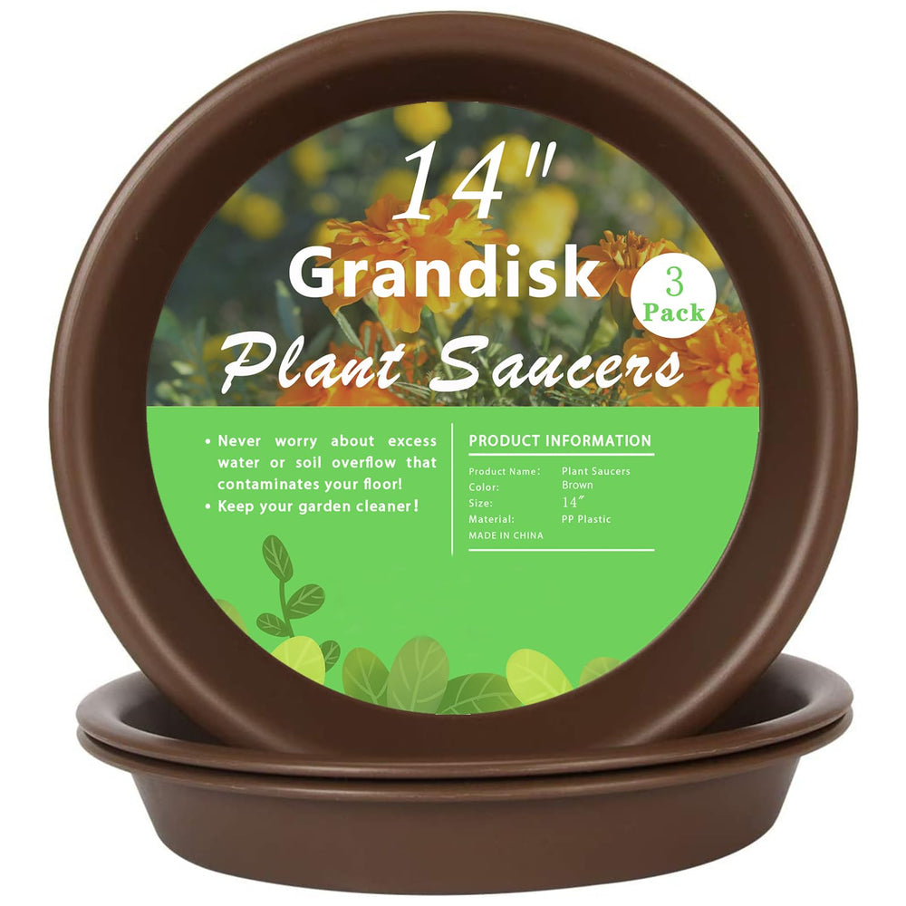 TITE 14 inch heavy-duty plant saucer, brown, top view