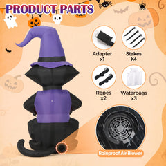 Toiyjofe inflatable black cat secured with stakes in yard