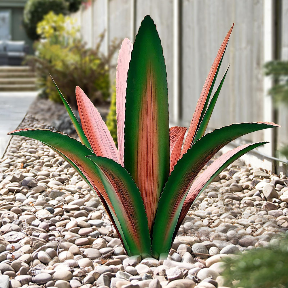TOMBABY Agave Garden Art Sculpture front view with 12 green leaves
