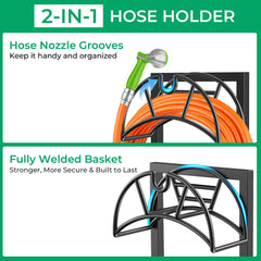 TomCare hose holder setup in a garden with hose attached