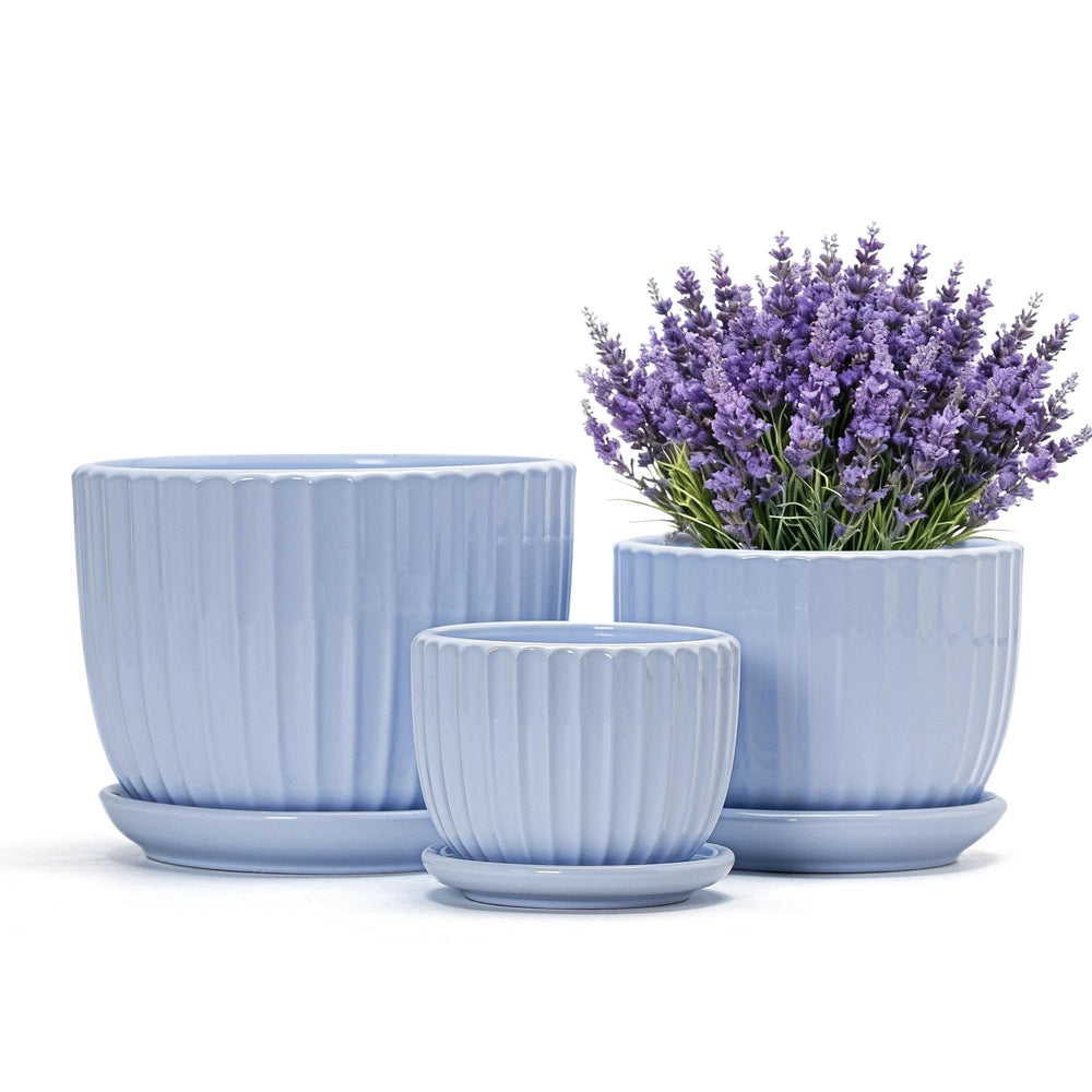 Ton Sin Sky Blue Ceramic Flower Pot 6 inch front view