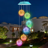 Toodour Solar Wind Chime front view with colourful lights