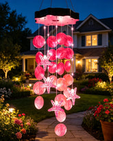 Toodour Solar Wind Chimes with pink seashells, front view