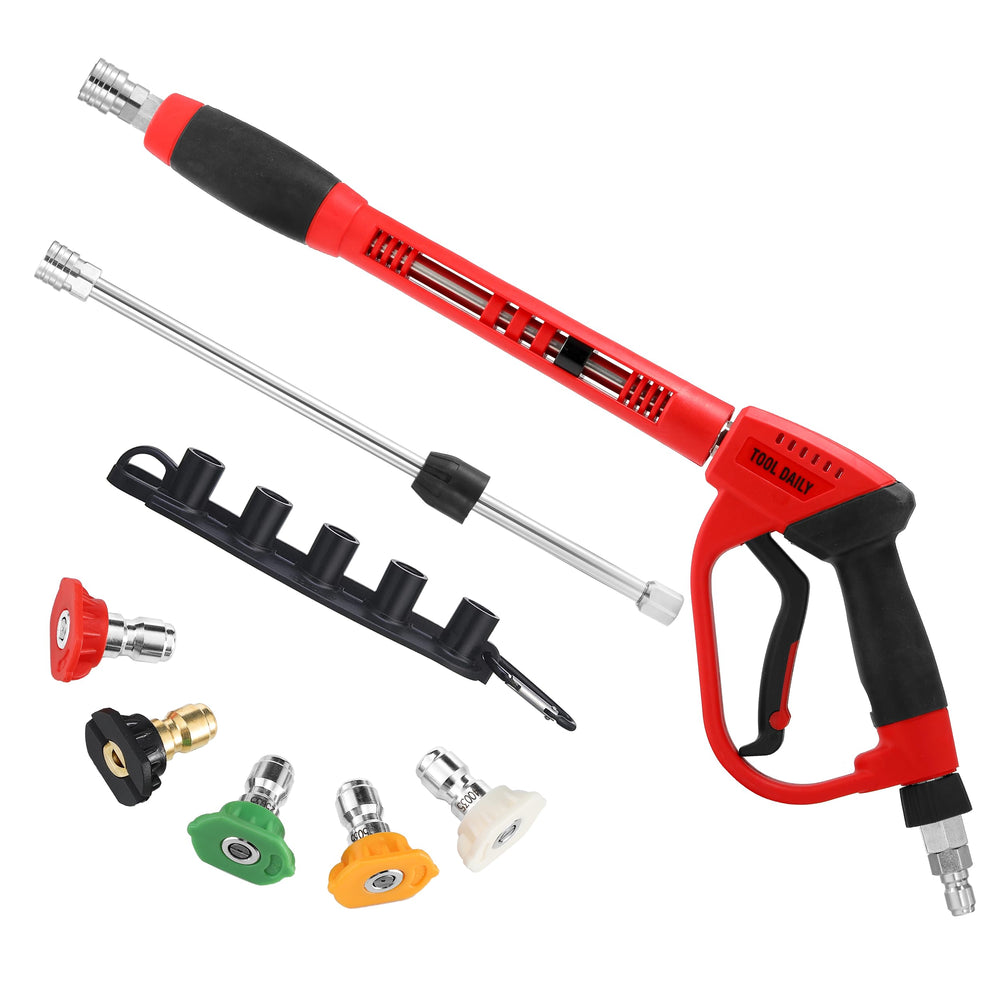 Tool Daily Pressure Washer Gun with 3/8" swivel connector, red and black design
