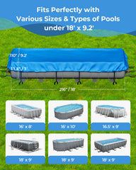 Top view of Reinmoson 18 x 9 Rectangle Pool Cover with integrated drawstrings