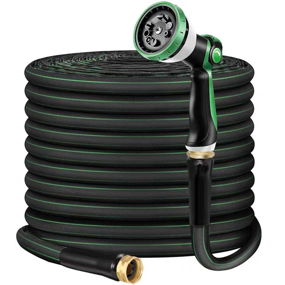 Torioweg Garden Hose 50FT green model front view with sprayer
