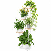 TOSKING 5-Tier Round Wood Corner Plant Stand front view with oak and white finish