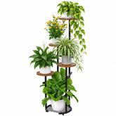 TOSKING 5-Tier Round Wood Corner Plant Stand front view with plants