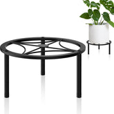 TOSKING Small Metal Plant Stand front view in geometric black