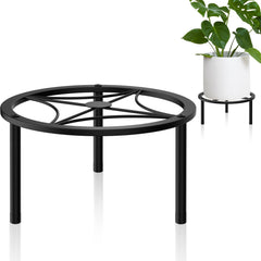 TOSKING Small Metal Plant Stand front view in geometric black