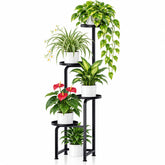 TOSKING Tall 4-Tier Square Metal Plant Stand in Black, front view