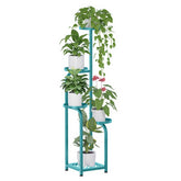 TOSKING Tall 5-Tier Square Metal Plant Stand in blue, front view