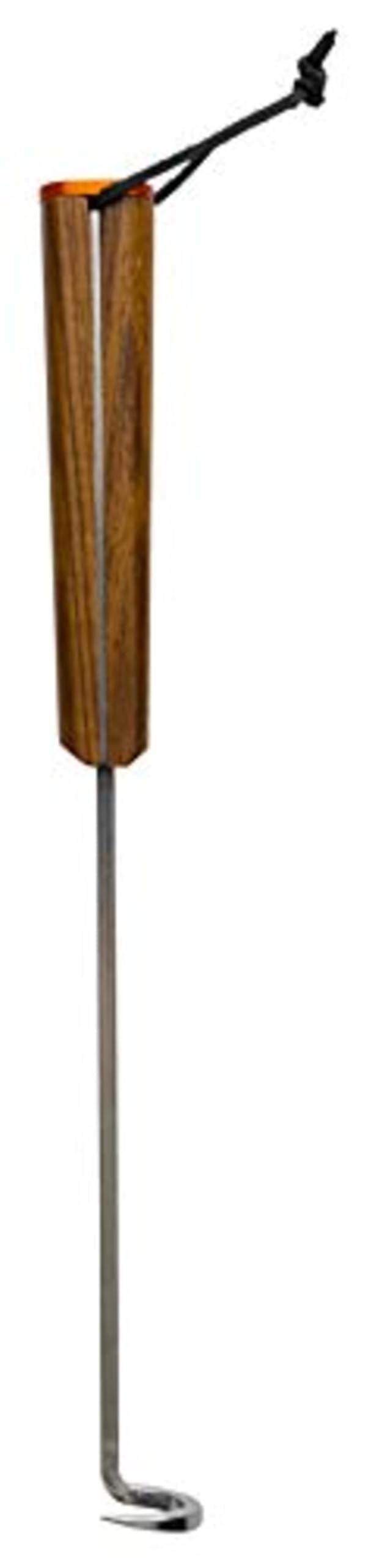 Traeger BBQ Pig Tail Meat Hook front view with teak wood handle