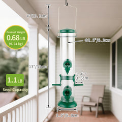 TrampgiK Metal Tube Bird Feeder, side view showing feeding ports