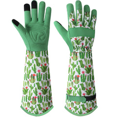 Trifabricy Gardening Gloves for Women in green cactus design front view