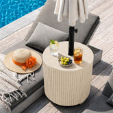 Trygoal Patio Table beige model front view with umbrella pole