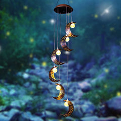 Tryme Solar Moon Wind Chimes front view with glowing light