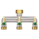 TSGOHNL 3 Way Garden Hose Splitter front view with brass finish