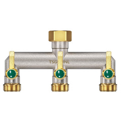 TSGOHNL 3 Way Garden Hose Splitter front view with brass finish