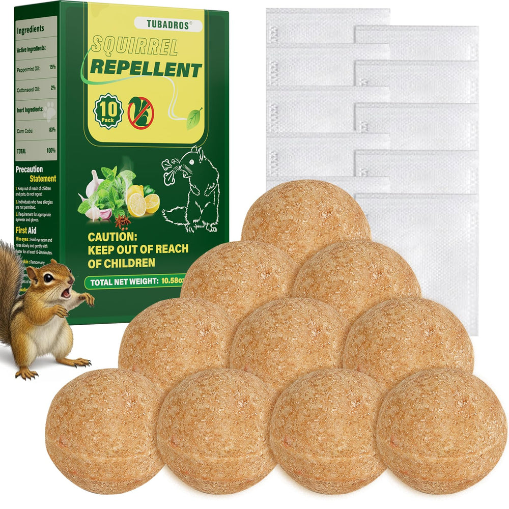 Tubadros Squirrel Repellent 10 Pack front view with peppermint oil