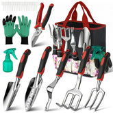 Tudoccy 30-piece garden tool set displayed in vintage floral tote bag