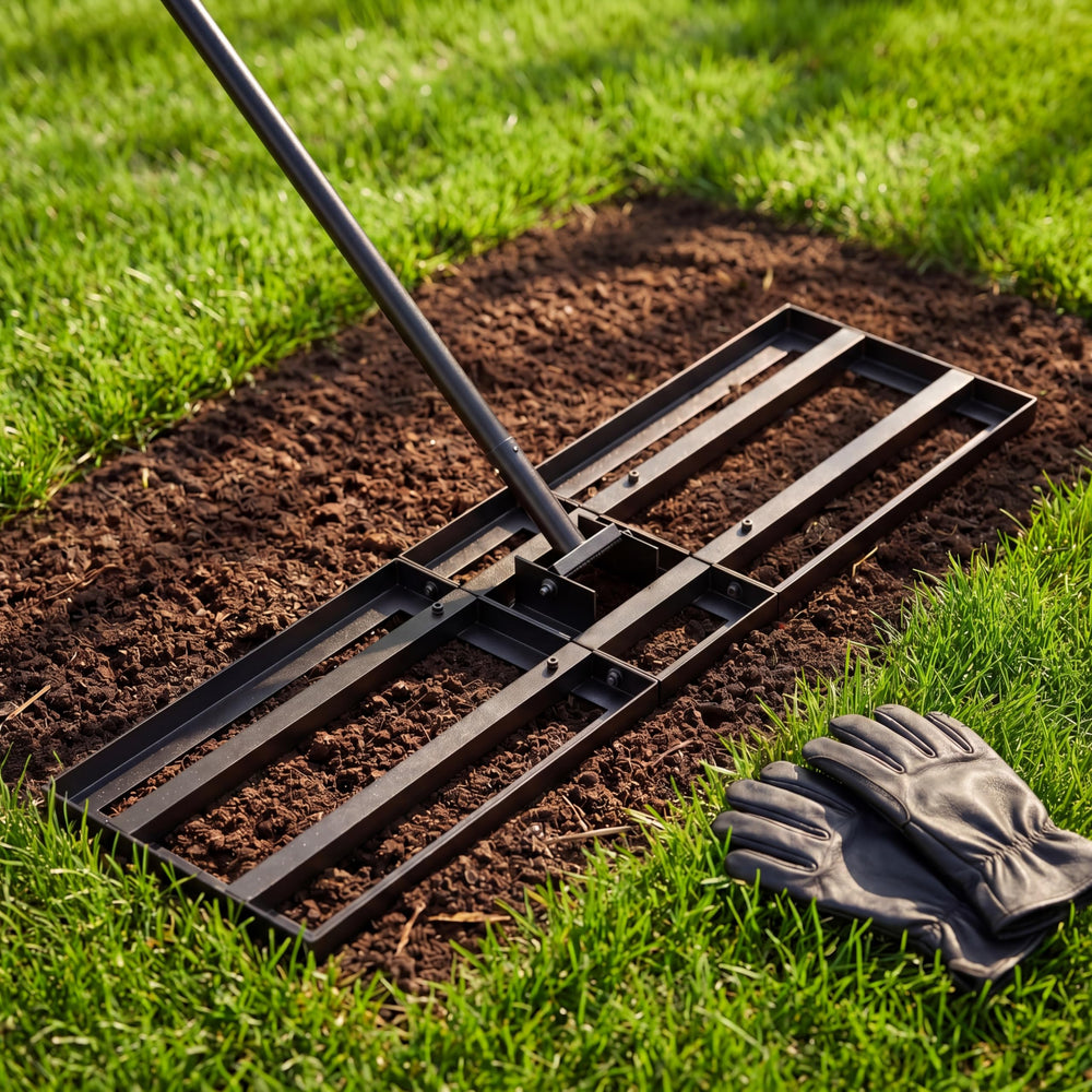 Tugote Lawn Leveling Rake 30x10 black model front view