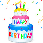 TURNMEON 6 Ft Inflatable Happy Birthday Cake front view with LED lights