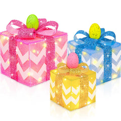 TURNMEON Easter lighted gift boxes in pink, blue, and yellow