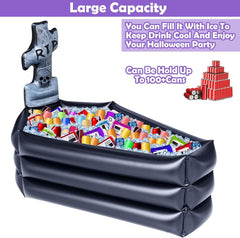 TURNMEON Inflatable Coffin Cooler filled with drinks, outdoor party scene