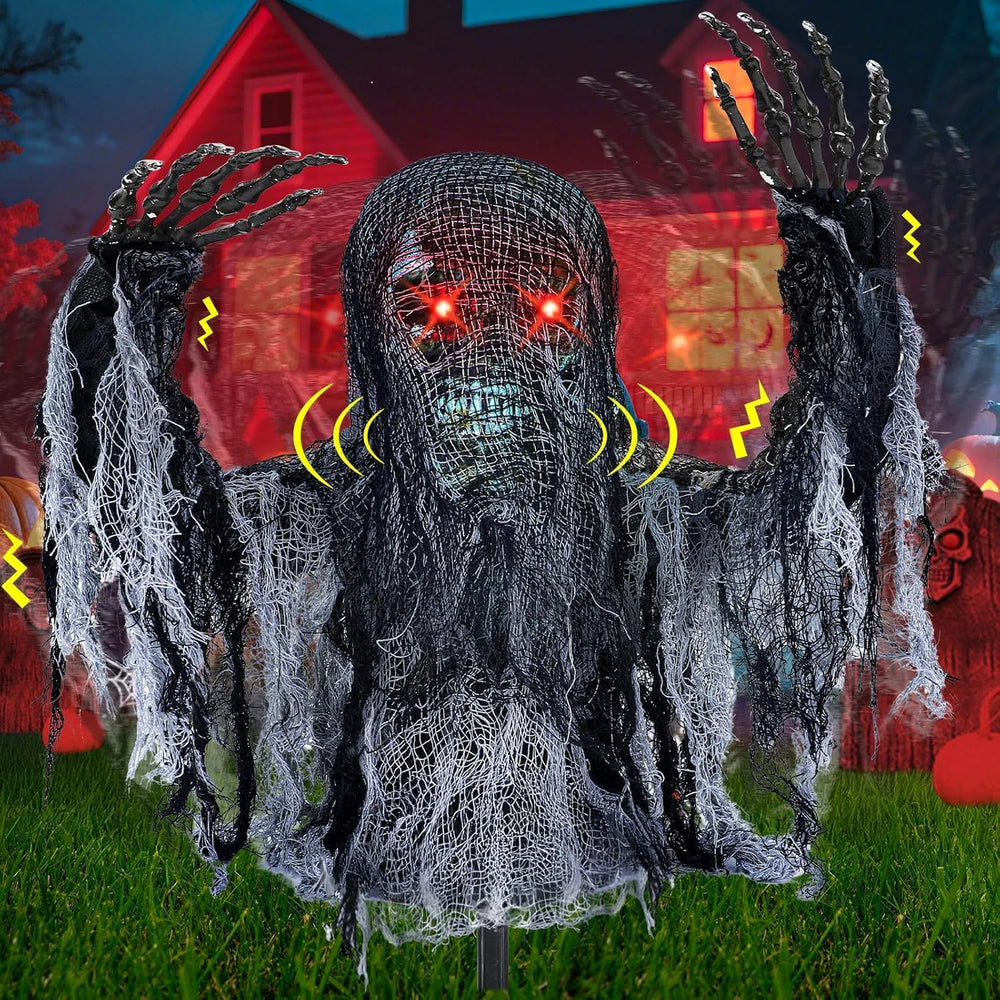 TURNMEON Talking Zombie Groundbreaker Halloween Decoration front view