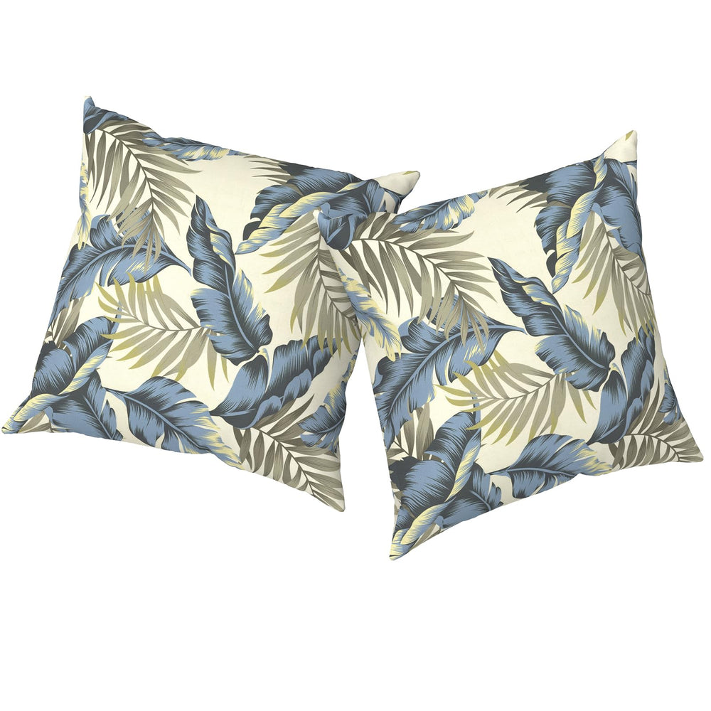 TWLEAR Outdoor Throw Pillow Lush Palm Blue front view