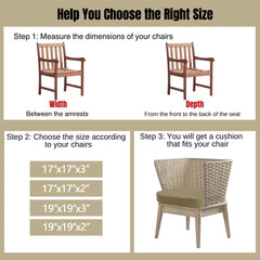 Two 17x17 D-shaped outdoor chair cushions on a patio chair