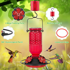 Two FEED GARDEN hummingbird feeders displayed outdoors