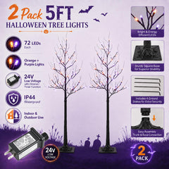Two HOLIMAX LED Halloween trees in a garden setting