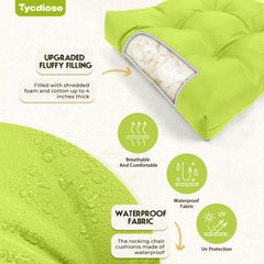 Tycdiose cushion set displayed on patio furniture, light green