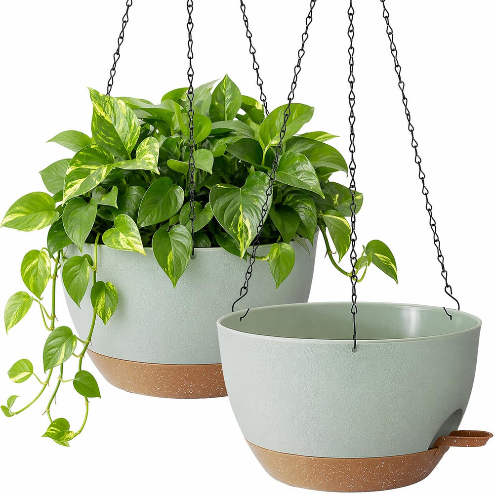 TYMENSH 12 inch green hanging plant pot front view