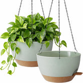 TYMENSH 12 inch green hanging plant pot front view