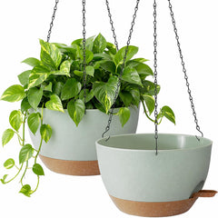 TYMENSH 12 inch green hanging plant pot front view