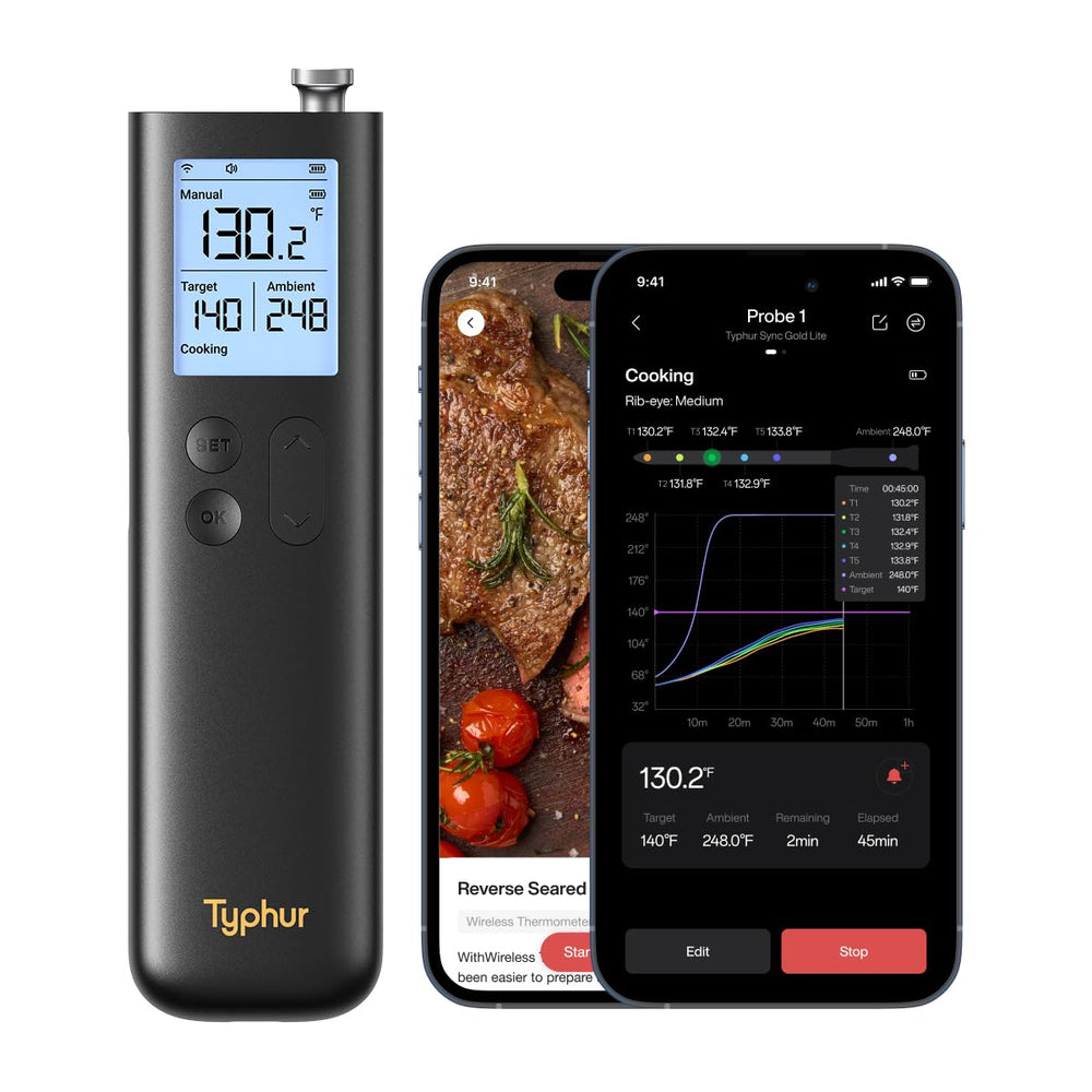 Typhur Sync Gold Gen2 Wireless Meat Thermometer front view, black