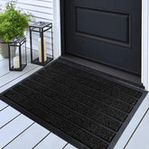 ubdyo Extra Durable Door Mat front view, bright black, rectangular shape