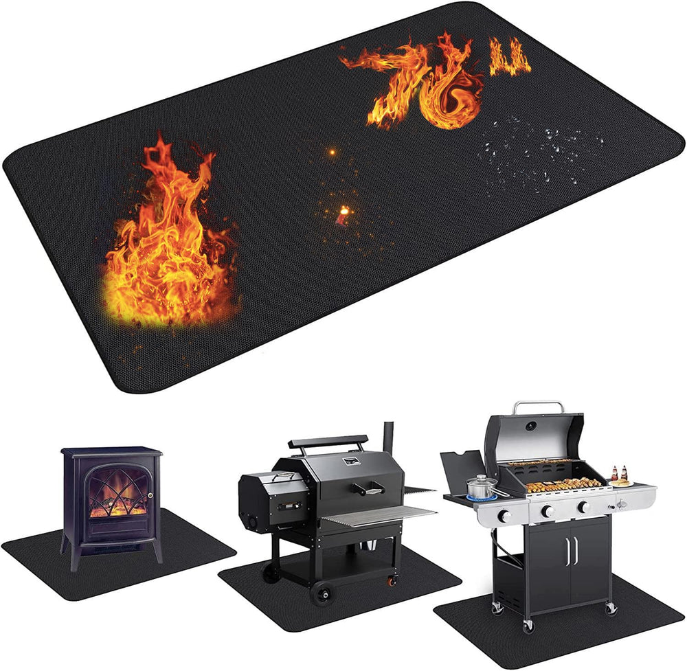 UBeesize 76x48 inches black fireproof grill mat front view