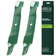 UDC Parts mulching blades front view, green color, for 38 inch mowers